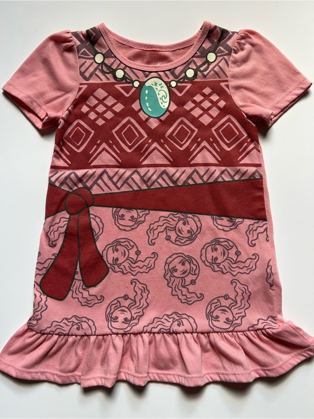 Girls' Disney Moana Printed Ruffle Hem Nightgown in Coral